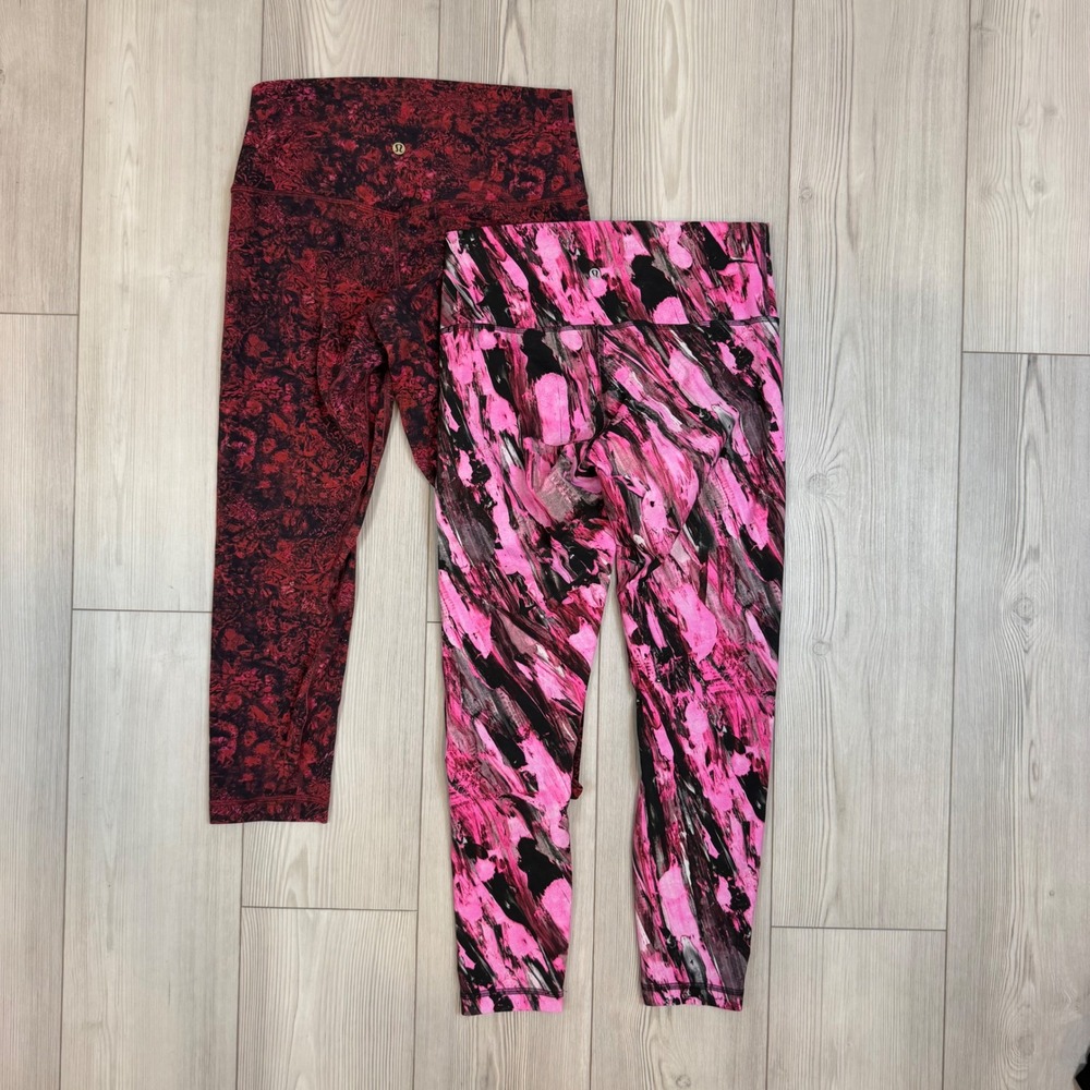 Lot of 2 Lululemon Wunder Train High-Rise Tight Pink Red Multi Size 10